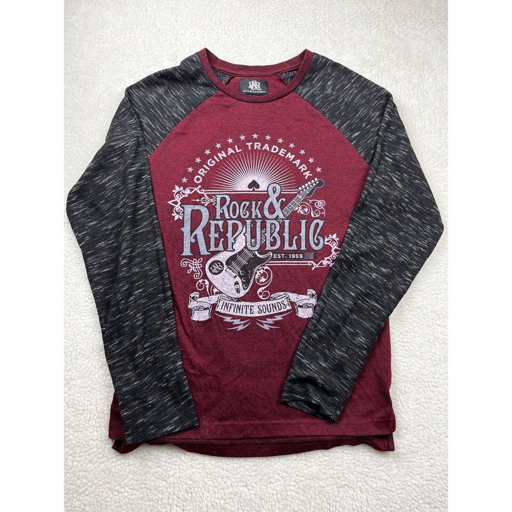 Rock‎ & Republic Shirt Men S Long Sleeve Original Trademark Infinite Sounds Red